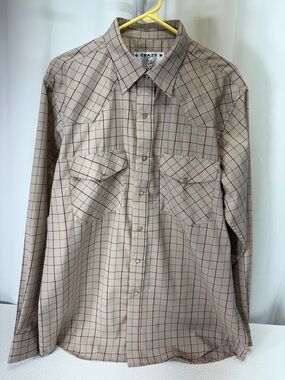 Crazy Cowboy Men's Beige Plaid Long-Sleeve Button-Down Shirt 2866